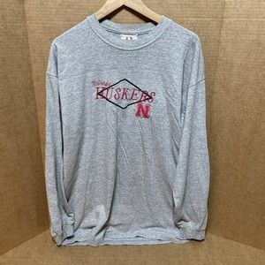 Vintage Nebraska Cornhuskers Longsleeve Shirt, XL, Dodger, Grey, Embroidered